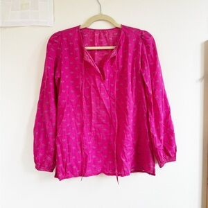 VTG Laura Ashley Hot Pink Block Print Boho Tie Top